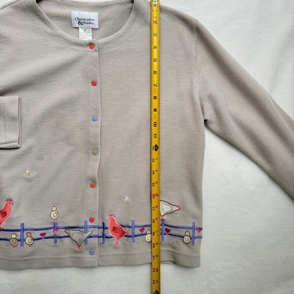 Vintage Chicken Embroidery Cardigan Farmer - Picture 4 of 8